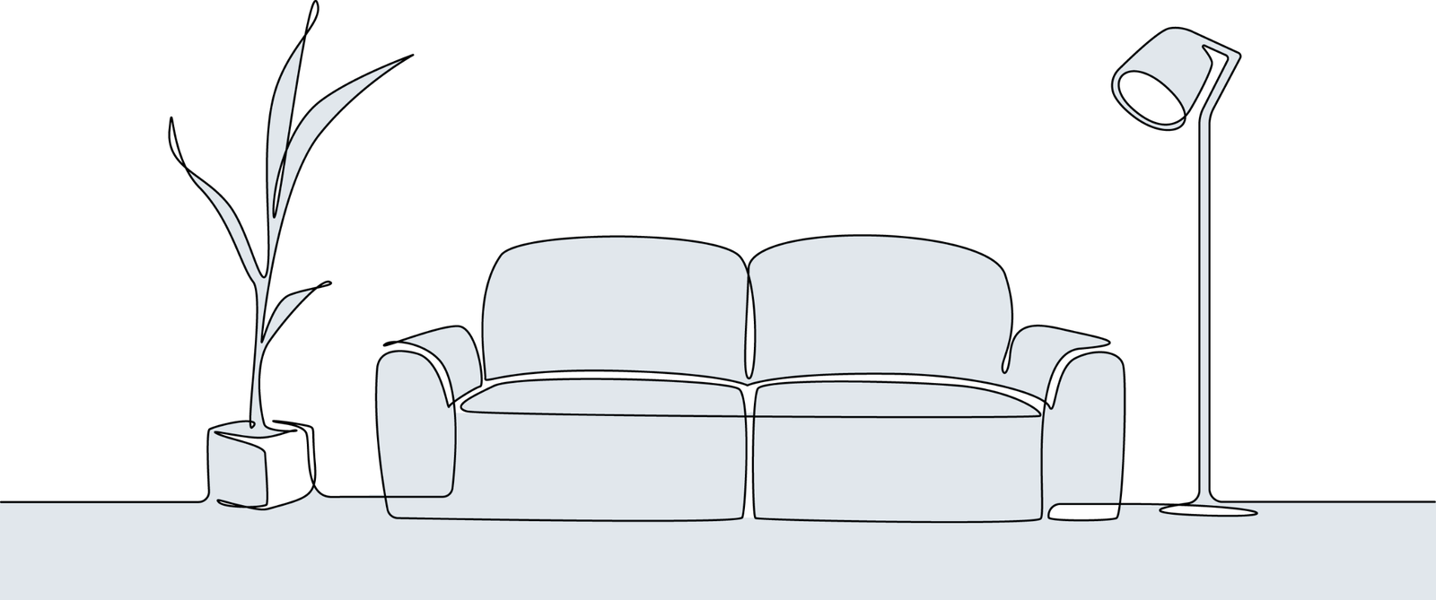 illustration of a comforting therapy sof with lamp and houseplant in freehand style